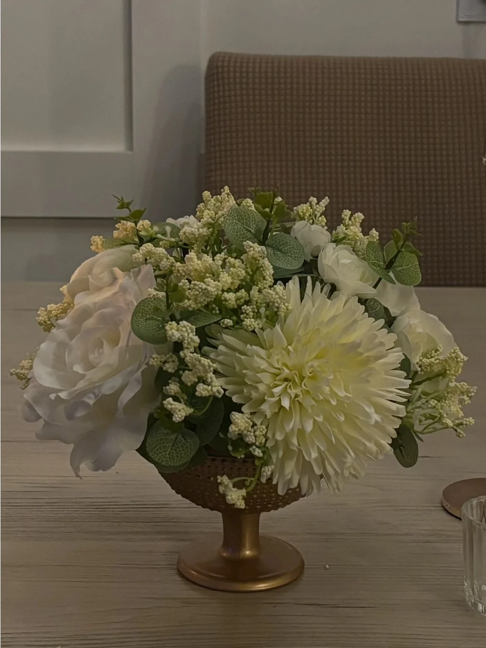 16 White and Green Faux Floral Centerpiece for Wedding or Anniversary reception